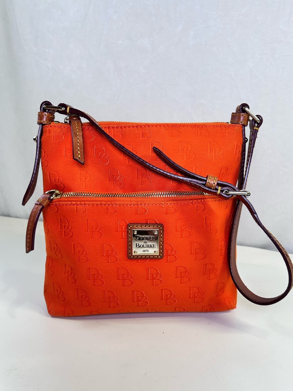 Dooney & Bourke Orange DB Monogram Canvas Crossbody Letter Carrier Shoulder Bag